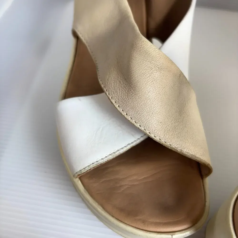 IGI&CO Italy Leather Platform Wedge Sandals White Beige Womens EU 38 US 7-7.5